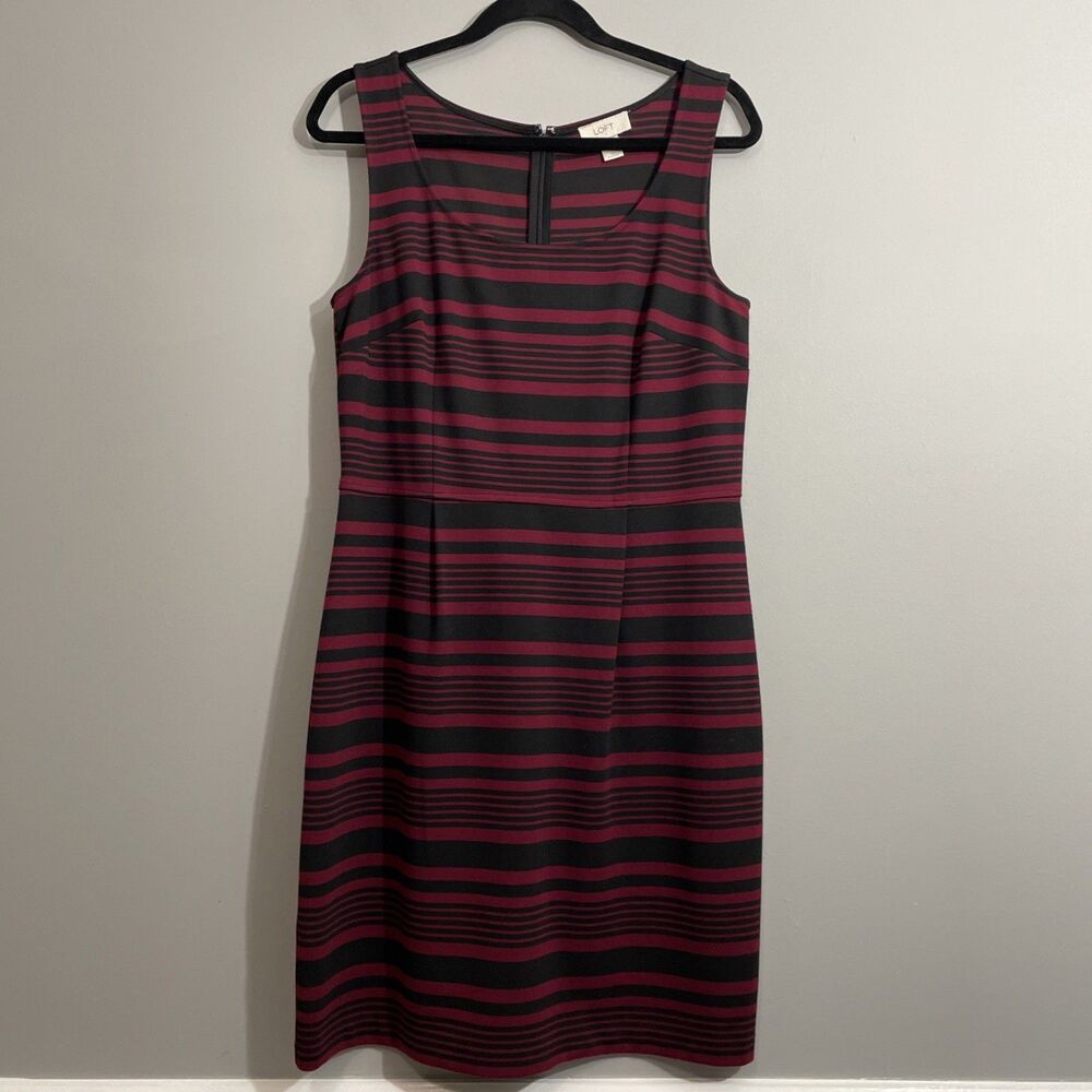 LOFT Women’s Red Black Striped Fit & Flare Dress Size 10 Sleeveless